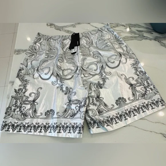 Versace Baroque Silver Silk Shorts - Picture 7 of 11